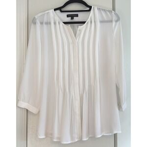 Banana Republic Womens White Pleated Sheer Long Sleeve Button‎ Up Blouse Size S